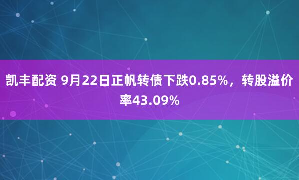 凯丰配资 9月22日正帆转债下跌0.85%，转股溢价率43.09%