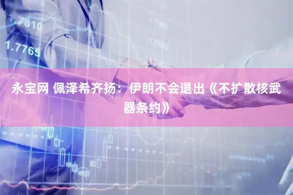 永宝网 佩泽希齐扬：伊朗不会退出《不扩散核武器条约》